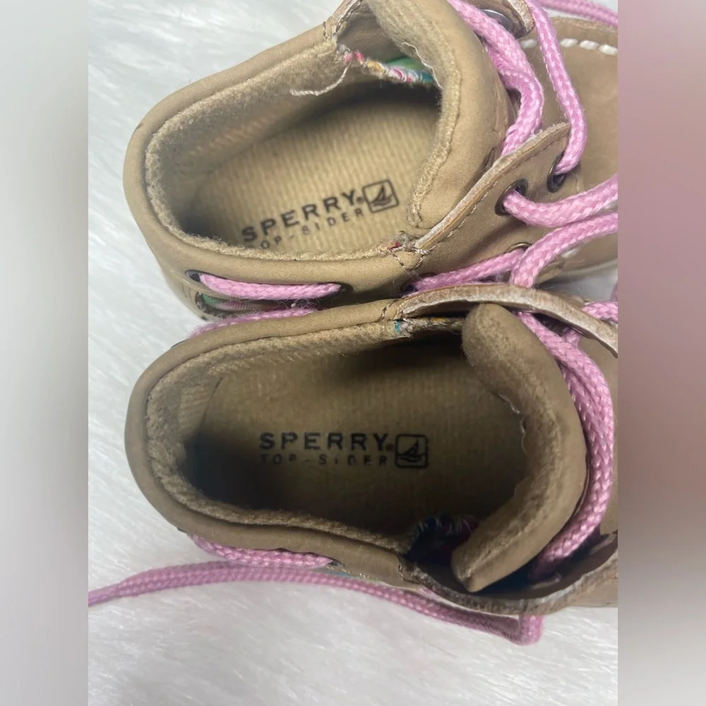 Sperry Top Sider Infant Size 1M Leather Upper Boat Shoes Pink Laces Pre-owned